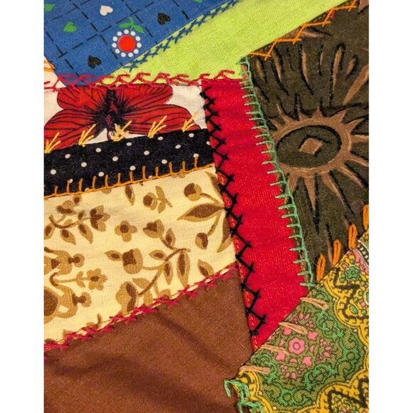 Crazy Quilt Placemats Handmade Patchwork Maximalism Retro Set Of 4 Vtg 70s Red - Picture 9 of 16